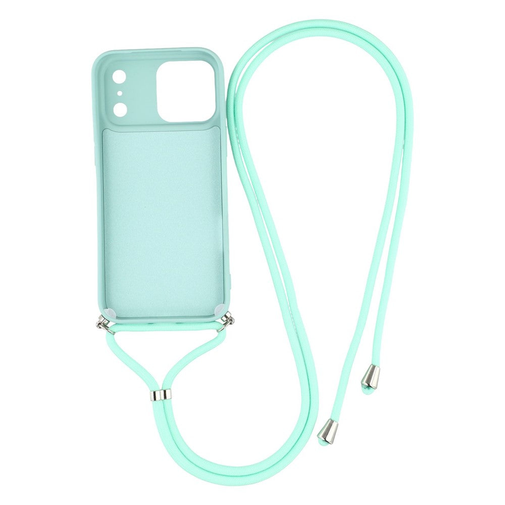 For iPhone 17 Pro Max Case Soft TPU Fiber Lining Phone Cover with Shoulder Strap - Baby Blue