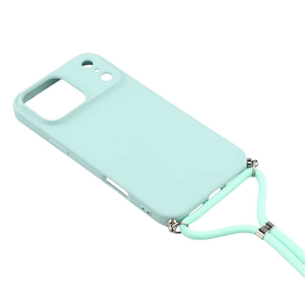 For iPhone 17 Pro Max Case Soft TPU Fiber Lining Phone Cover with Shoulder Strap - Baby Blue