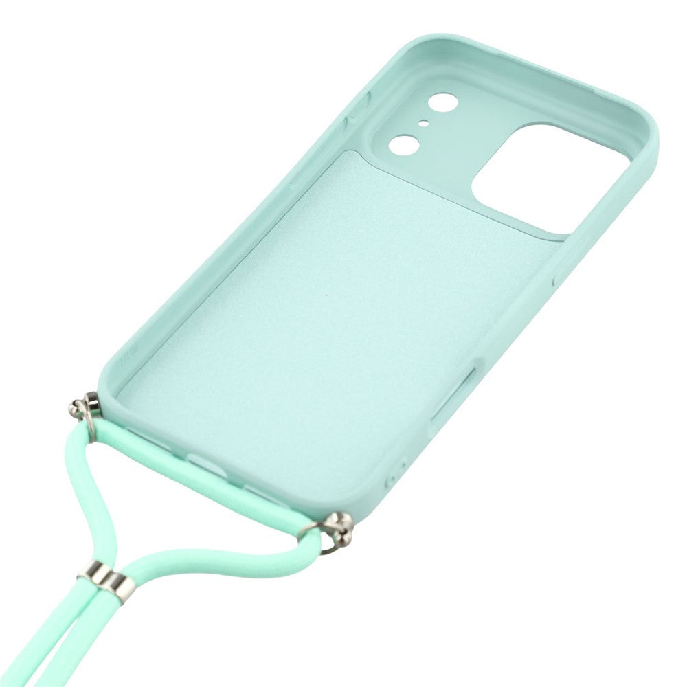 For iPhone 17 Pro Max Case Soft TPU Fiber Lining Phone Cover with Shoulder Strap - Baby Blue