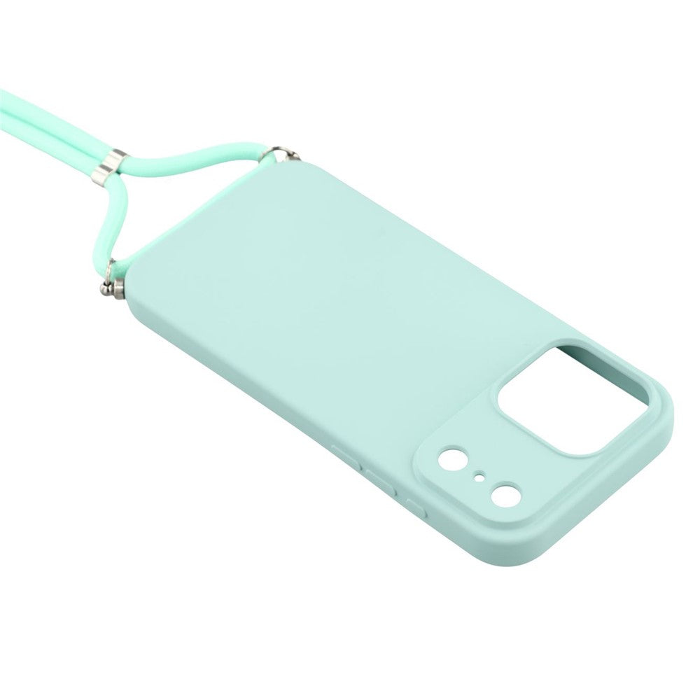 For iPhone 17 Pro Max Case Soft TPU Fiber Lining Phone Cover with Shoulder Strap - Baby Blue