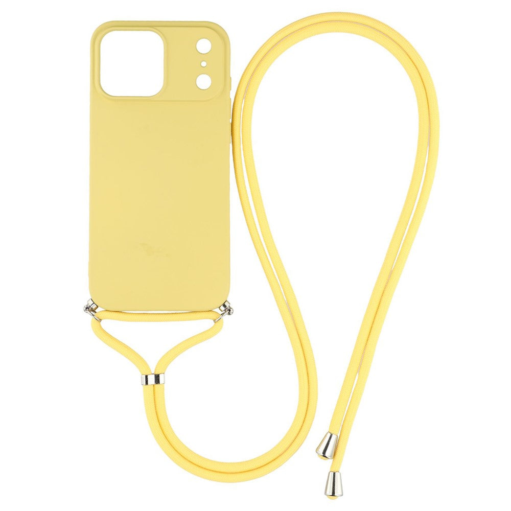 For iPhone 17 Pro Max Case Soft TPU Fiber Lining Phone Cover with Shoulder Strap - Yellow