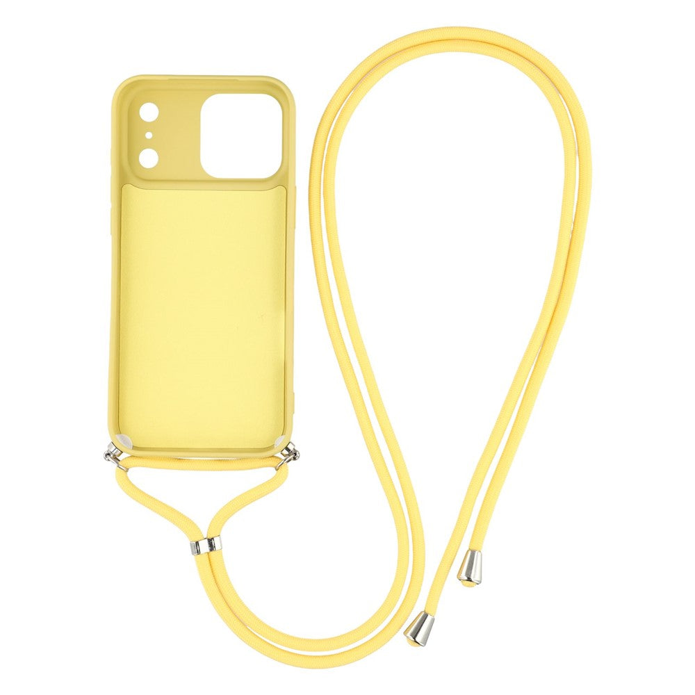 For iPhone 17 Pro Max Case Soft TPU Fiber Lining Phone Cover with Shoulder Strap - Yellow