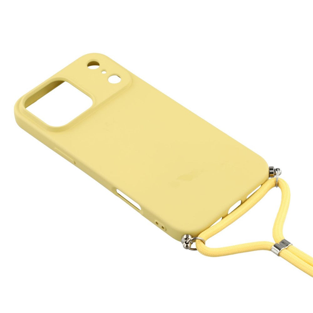 For iPhone 17 Pro Max Case Soft TPU Fiber Lining Phone Cover with Shoulder Strap - Yellow