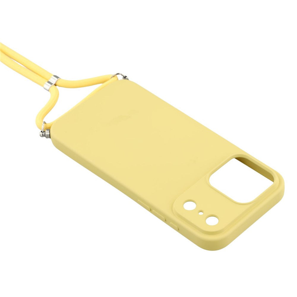 For iPhone 17 Pro Max Case Soft TPU Fiber Lining Phone Cover with Shoulder Strap - Yellow