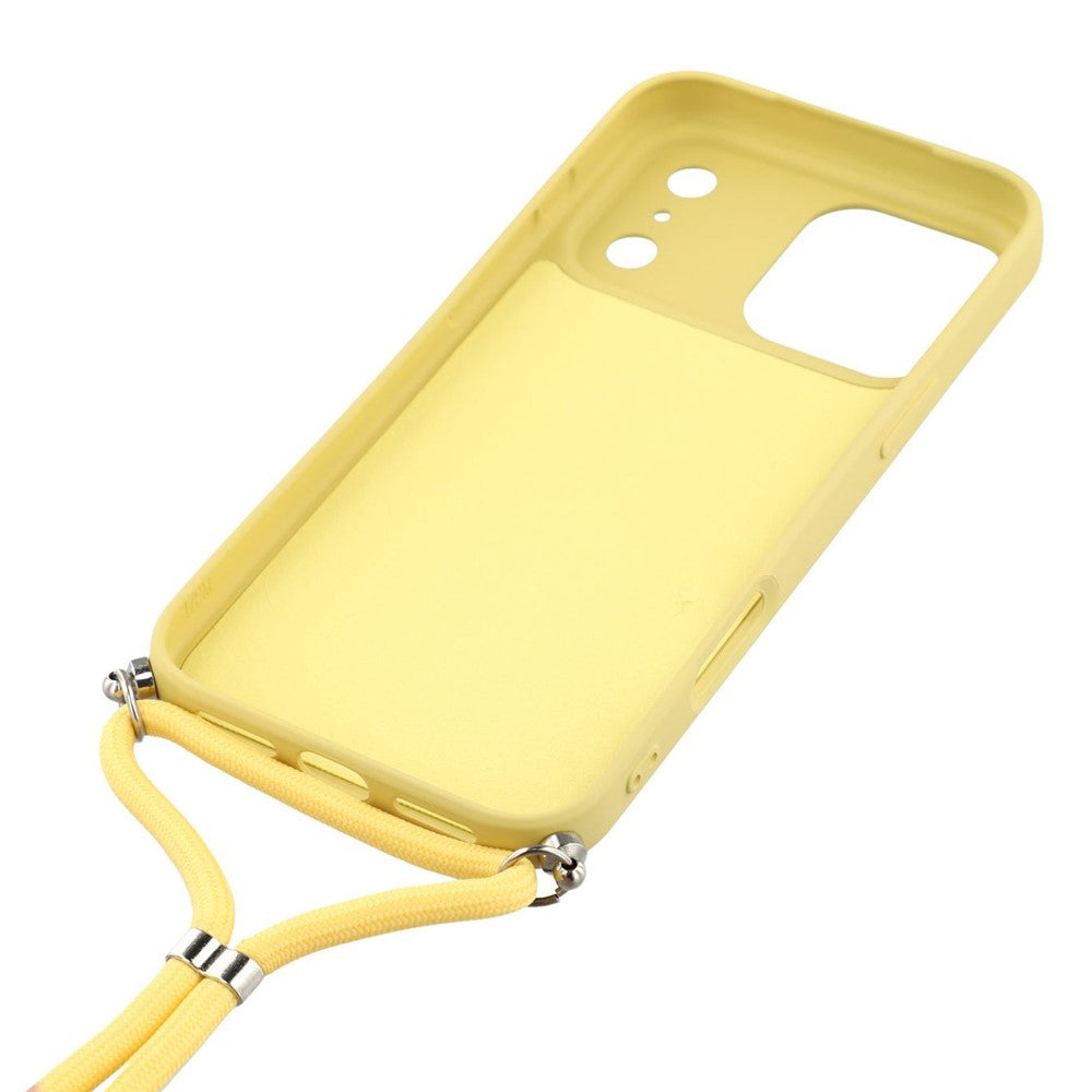 For iPhone 17 Pro Max Case Soft TPU Fiber Lining Phone Cover with Shoulder Strap - Yellow