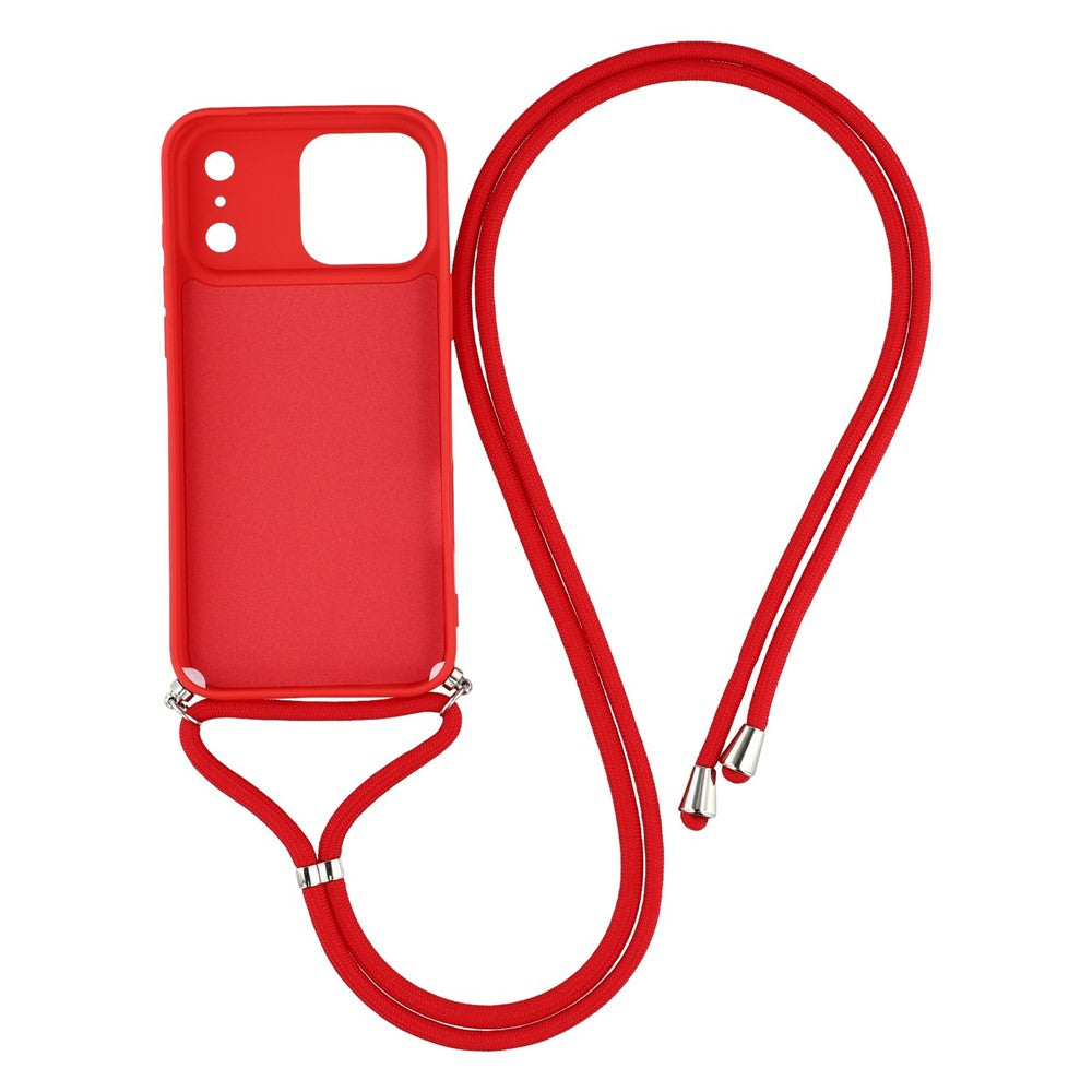 For iPhone 17 Pro Max Case Soft TPU Fiber Lining Phone Cover with Shoulder Strap - Red