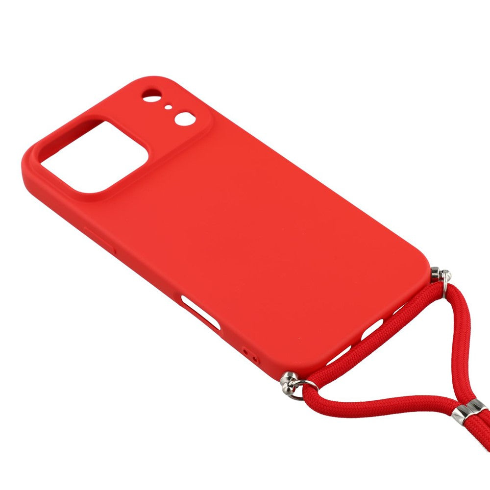 For iPhone 17 Pro Max Case Soft TPU Fiber Lining Phone Cover with Shoulder Strap - Red