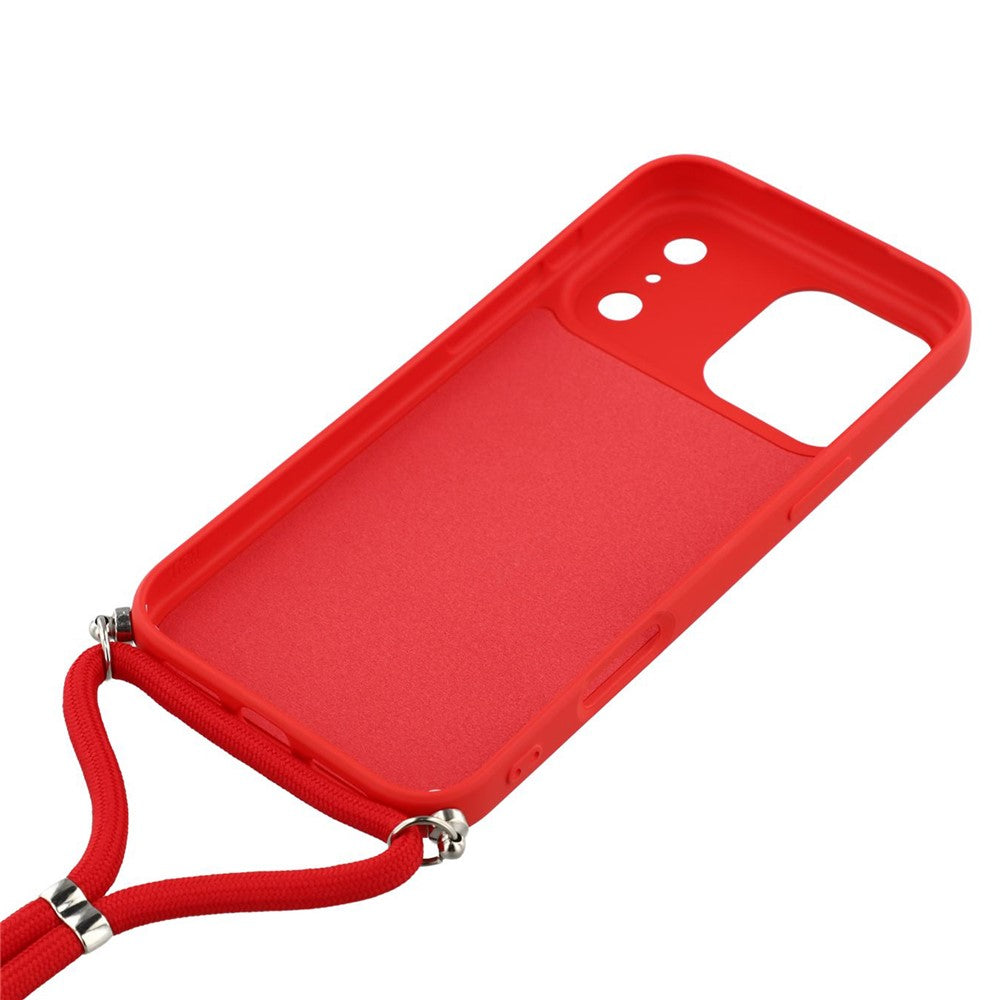 For iPhone 17 Pro Max Case Soft TPU Fiber Lining Phone Cover with Shoulder Strap - Red