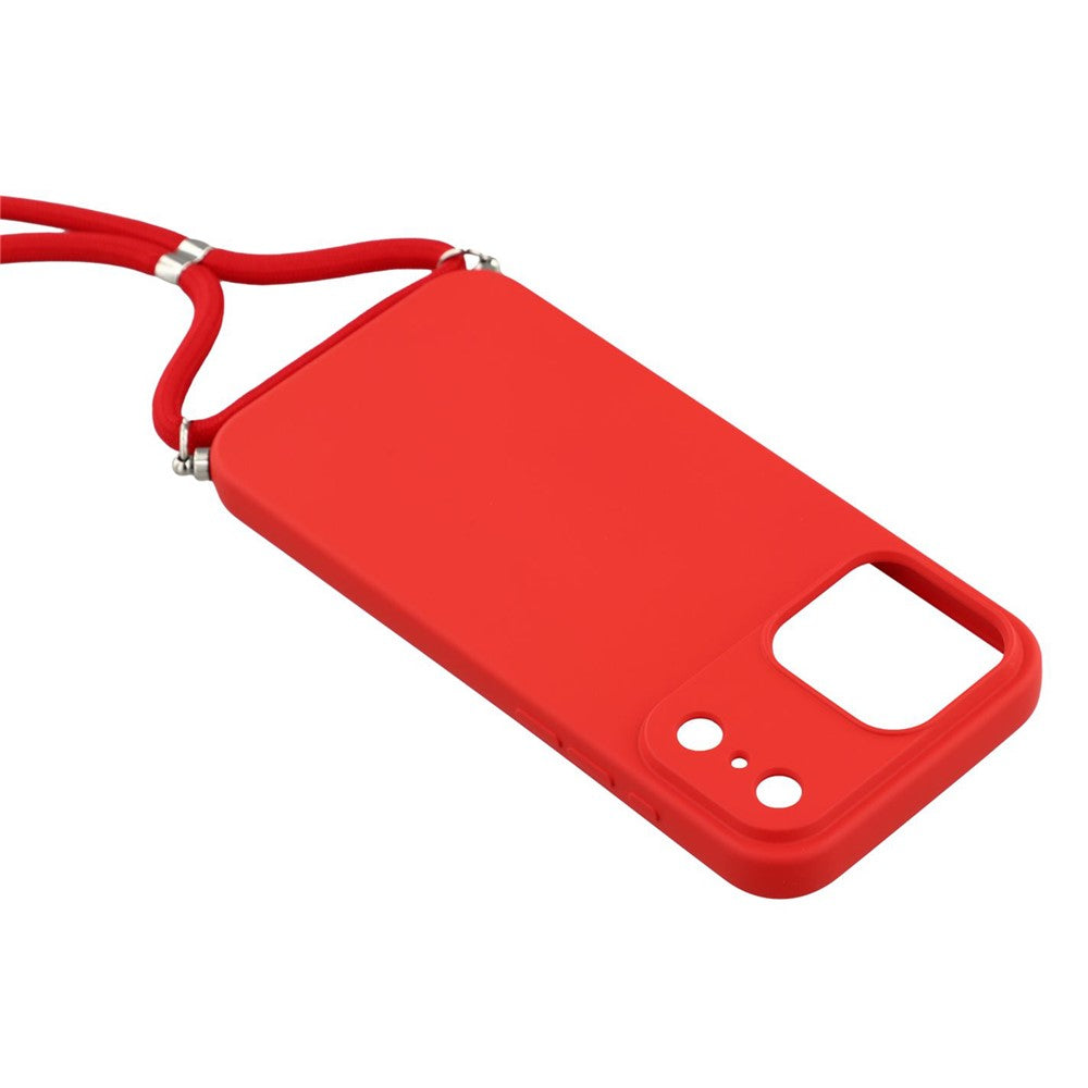 For iPhone 17 Pro Max Case Soft TPU Fiber Lining Phone Cover with Shoulder Strap - Red