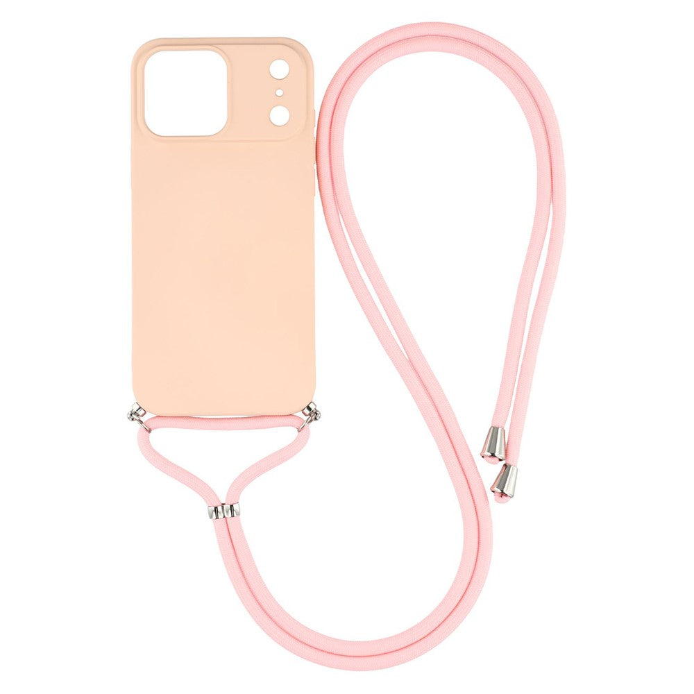 For iPhone 17 Pro Max Case Soft TPU Fiber Lining Phone Cover with Shoulder Strap - Pink