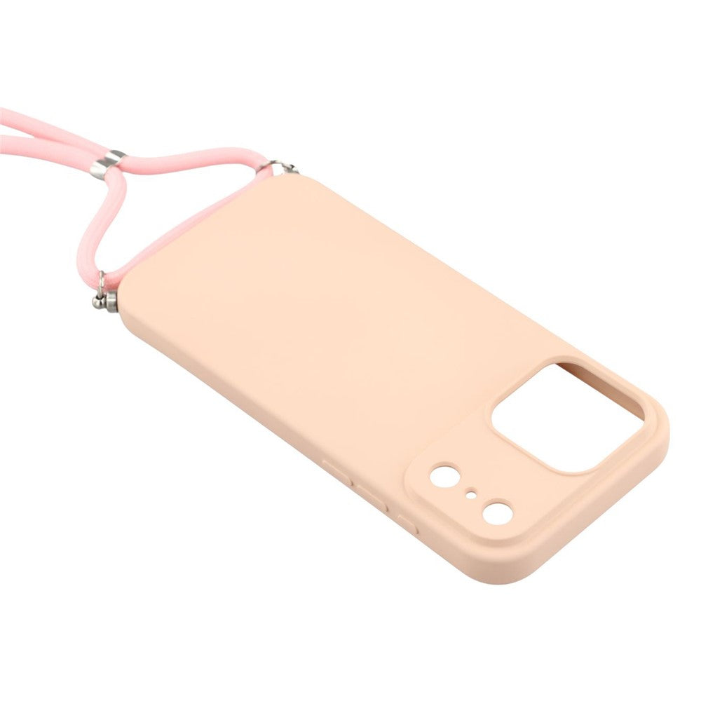 For iPhone 17 Pro Max Case Soft TPU Fiber Lining Phone Cover with Shoulder Strap - Pink
