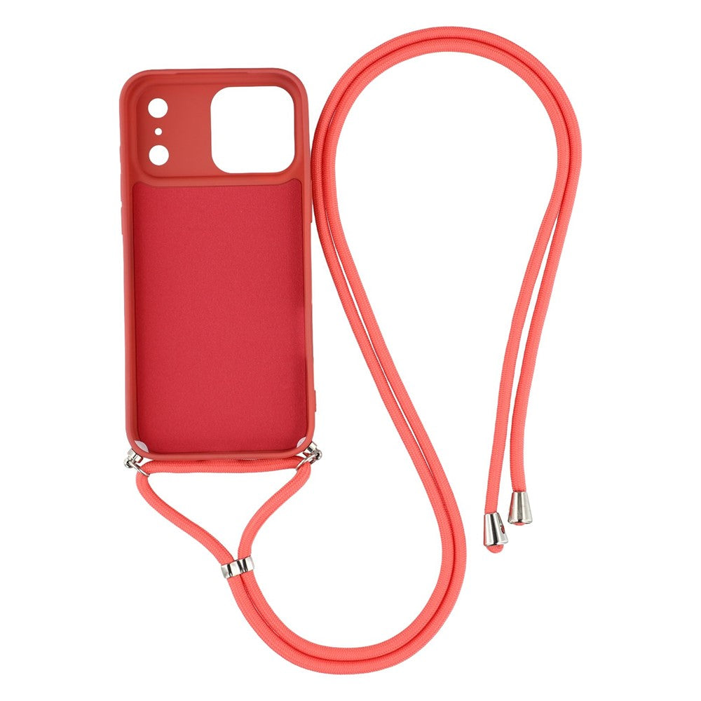 For iPhone 17 Pro Max Case Soft TPU Fiber Lining Phone Cover with Shoulder Strap - Hawthorn Red