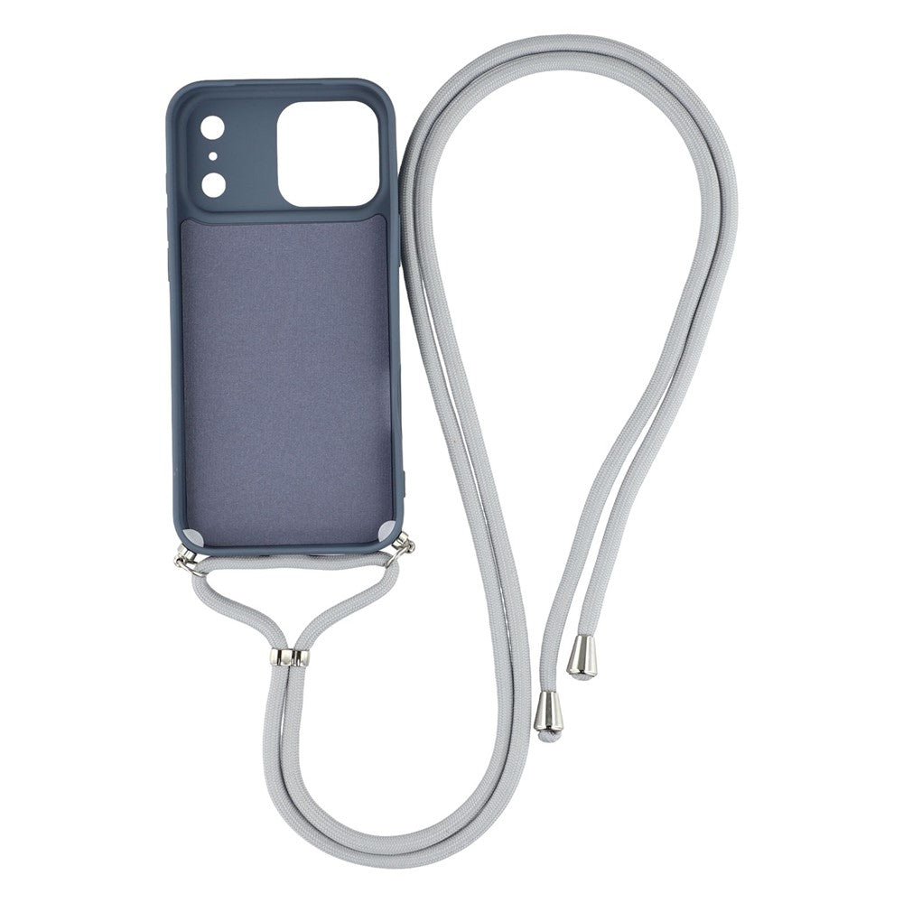 For iPhone 17 Pro Max Case Soft TPU Fiber Lining Phone Cover with Shoulder Strap - Lavender Grey