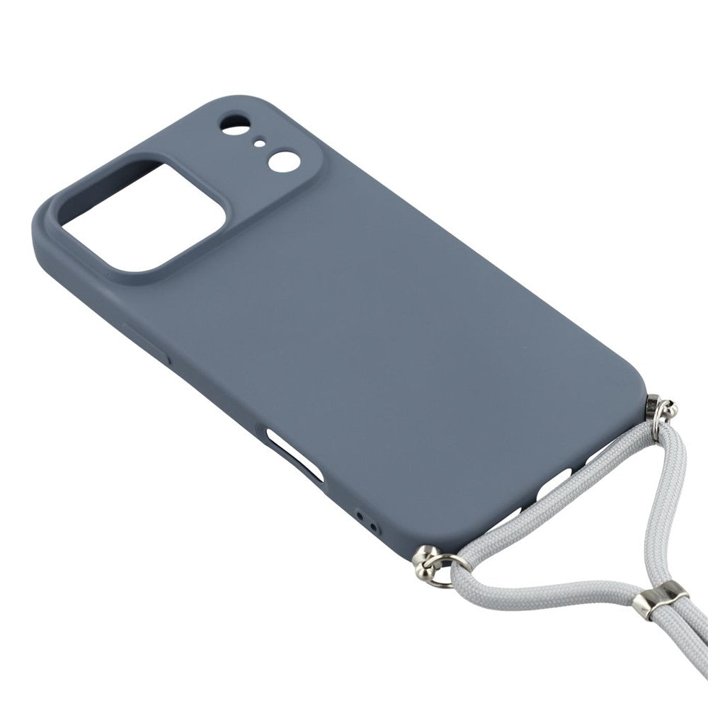 For iPhone 17 Pro Max Case Soft TPU Fiber Lining Phone Cover with Shoulder Strap - Lavender Grey