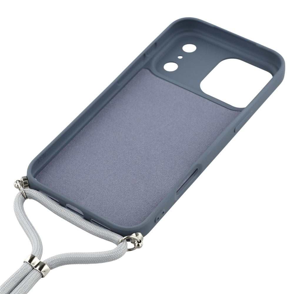 For iPhone 17 Pro Max Case Soft TPU Fiber Lining Phone Cover with Shoulder Strap - Lavender Grey