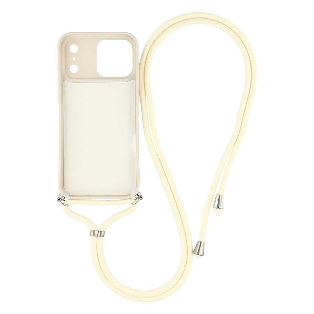 For iPhone 17 Pro Max Case Soft TPU Fiber Lining Phone Cover with Shoulder Strap - White