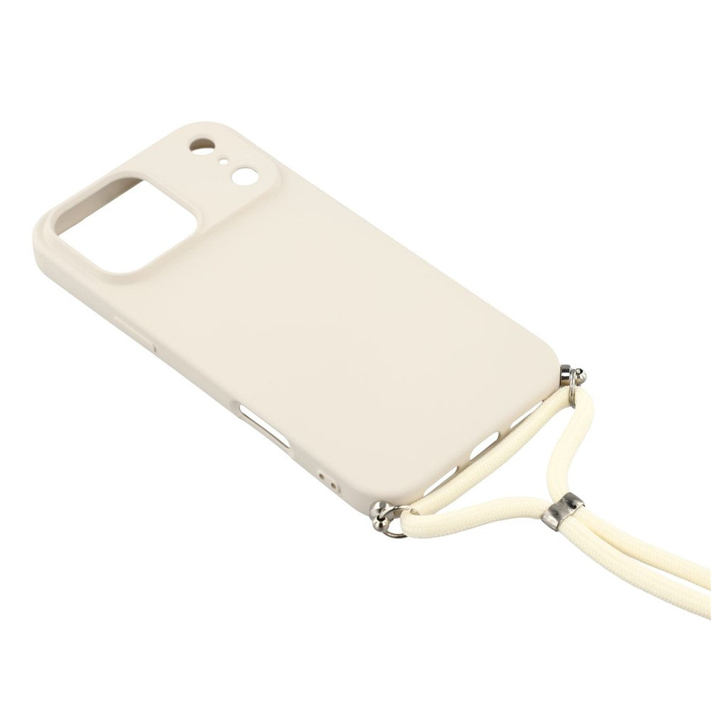 For iPhone 17 Pro Max Case Soft TPU Fiber Lining Phone Cover with Shoulder Strap - White