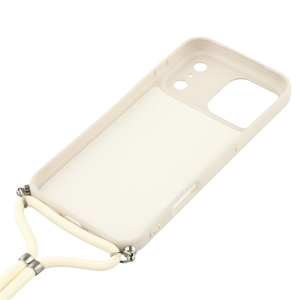 For iPhone 17 Pro Max Case Soft TPU Fiber Lining Phone Cover with Shoulder Strap - White