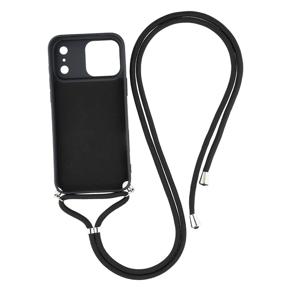 For iPhone 17 Pro Max Case Soft TPU Fiber Lining Phone Cover with Shoulder Strap - Black