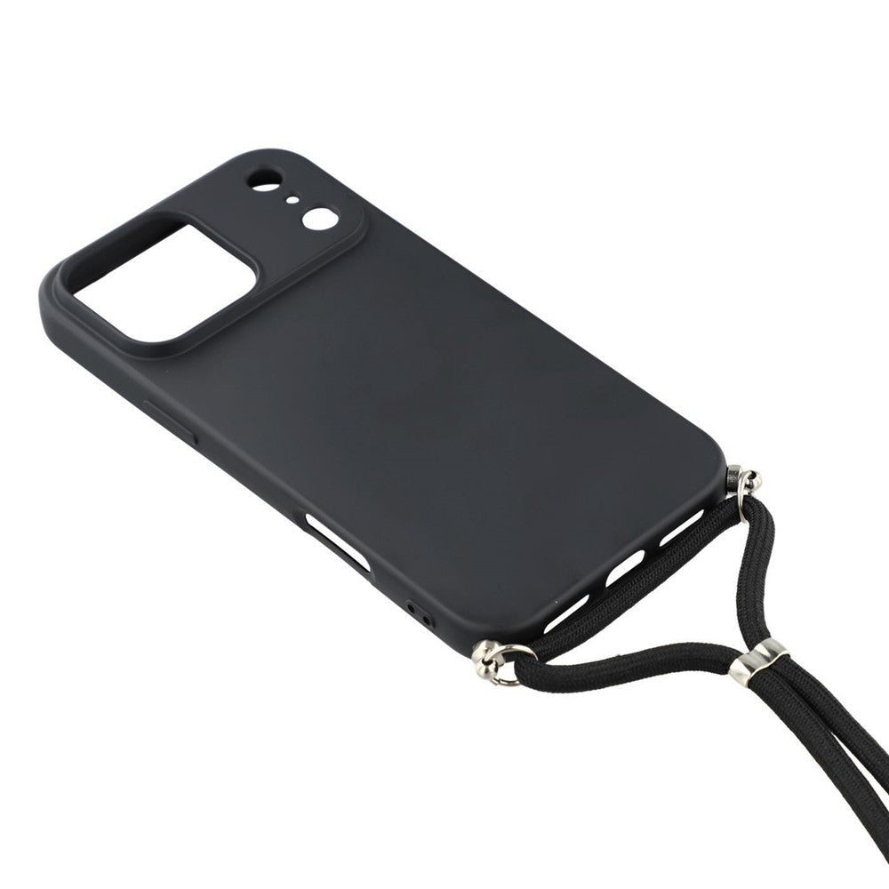 For iPhone 17 Pro Max Case Soft TPU Fiber Lining Phone Cover with Shoulder Strap - Black