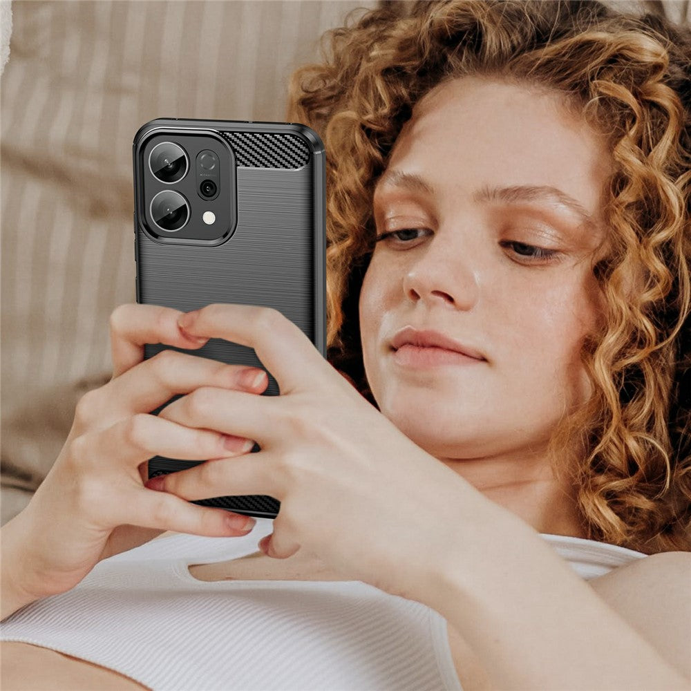 For Oppo Reno14 5G (Global) / Reno14 F 5G Case Protective Phone Cover Carbon Fiber Texture Brushed - Black