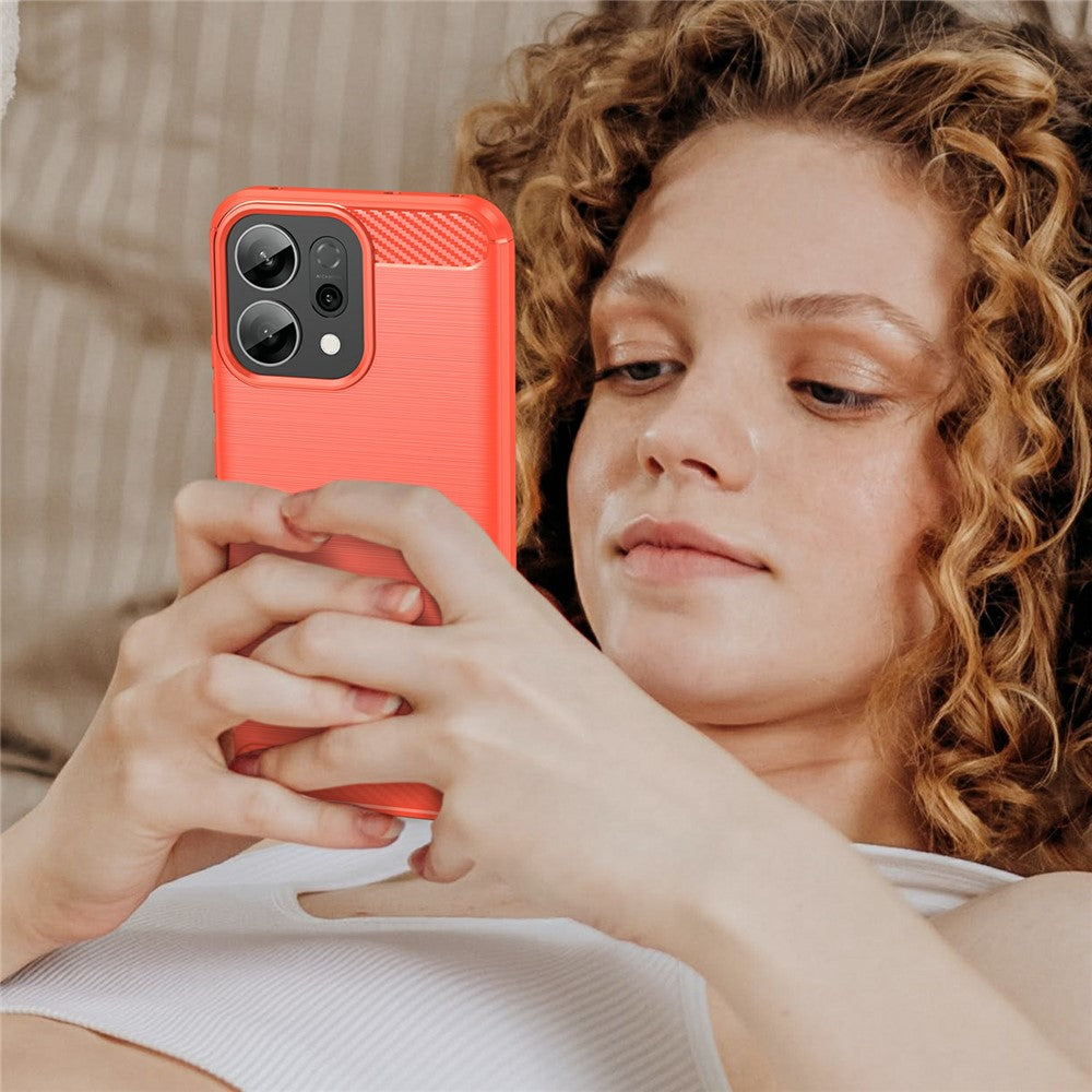 For Oppo Reno14 5G (Global) / Reno14 F 5G Case Protective Phone Cover Carbon Fiber Texture Brushed - Red