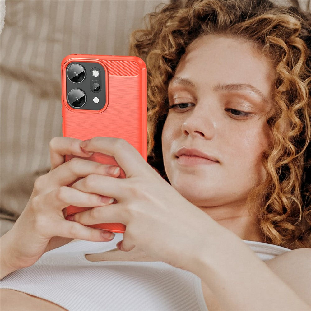 For Oppo Reno14 Pro 5G (Global) Case Protective Phone Cover Carbon Fiber Texture Brushed - Red