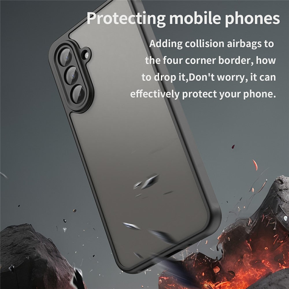 For Samsung Galaxy A17 5G Case Drop Proof Airbags Frosted Translucent PC + TPU Phone Back Cover - Black