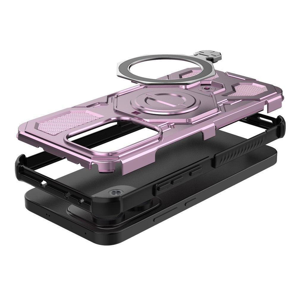 For Oppo Reno13 5G (Global) Magnetic Case Rotating Metal Kickstand PC + TPU Phone Back Cover - Pink
