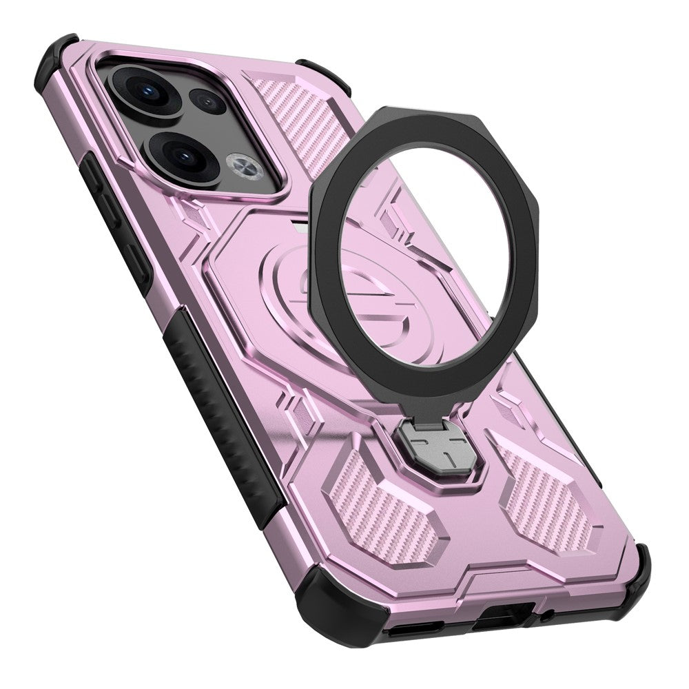 For Oppo Reno13 5G (Global) Magnetic Case Rotating Metal Kickstand PC + TPU Phone Back Cover - Pink
