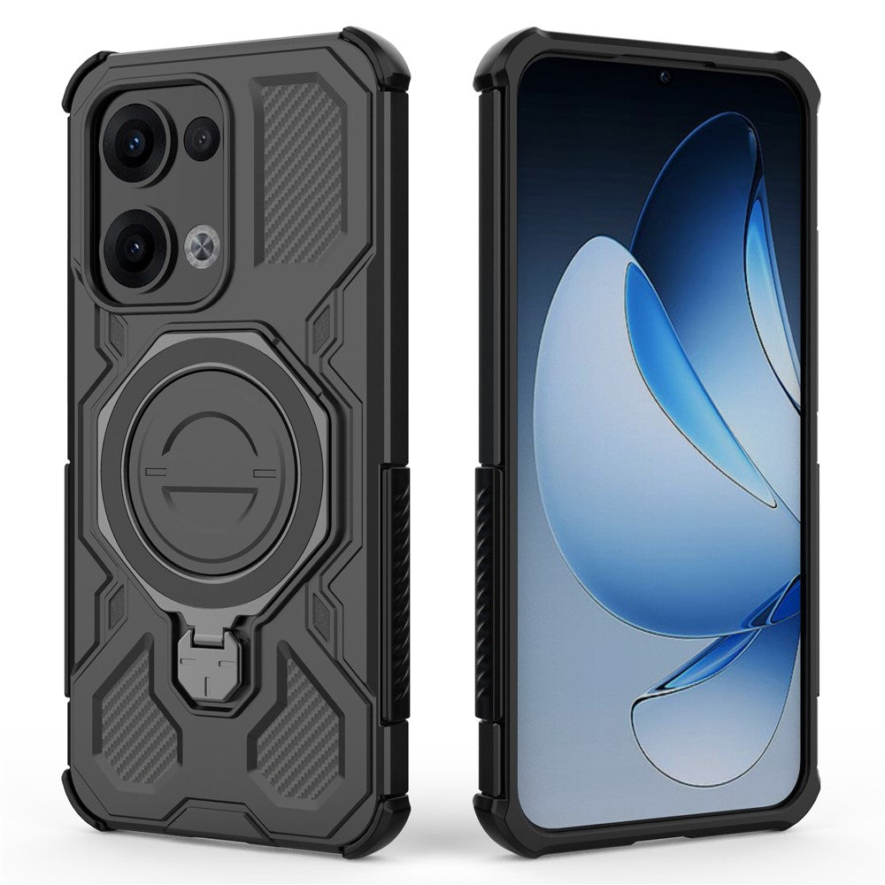For Oppo Reno13 5G (Global) Magnetic Case Rotating Metal Kickstand PC + TPU Phone Back Cover - Black