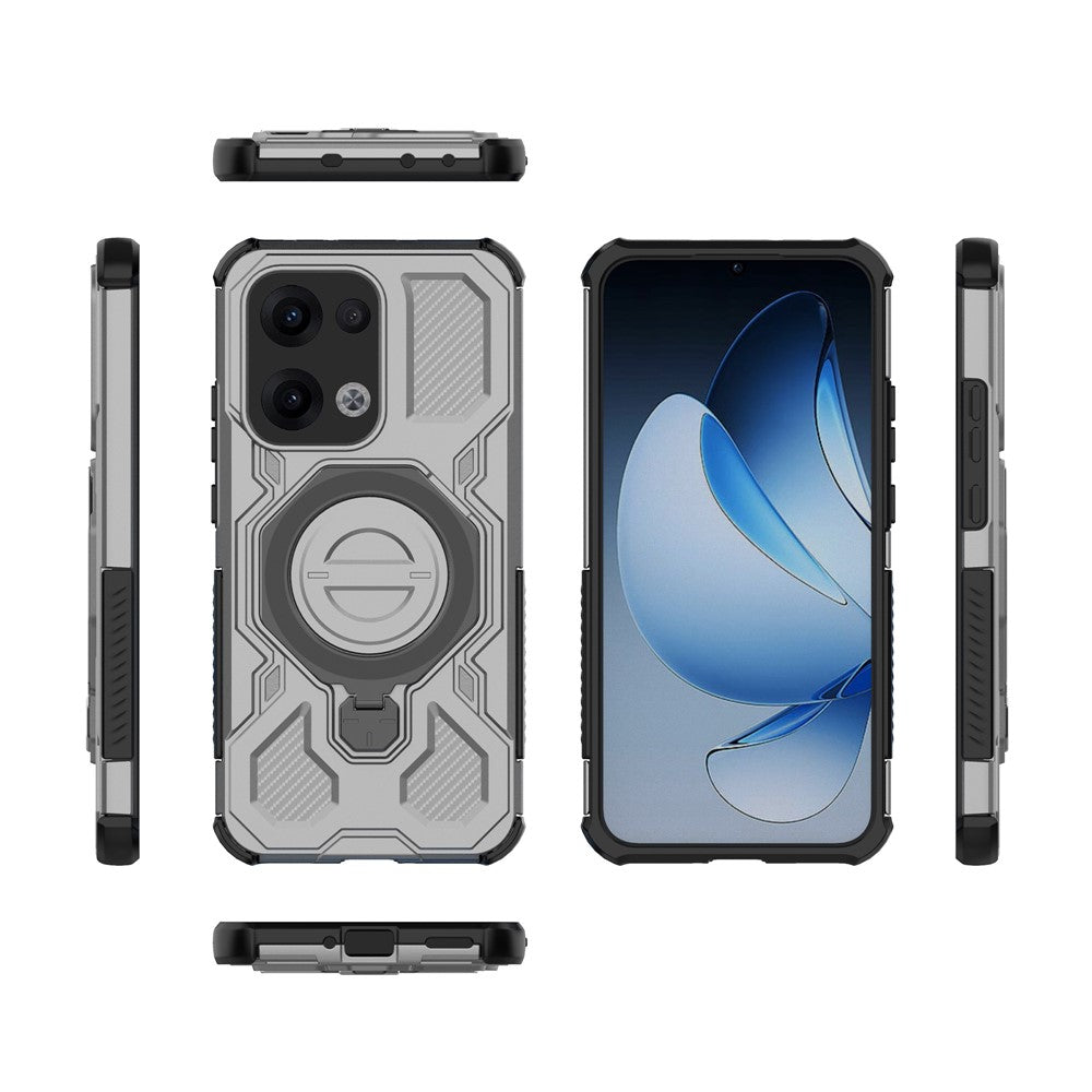 For Oppo Reno13 5G (Global) Magnetic Case Rotating Metal Kickstand PC + TPU Phone Back Cover - Grey