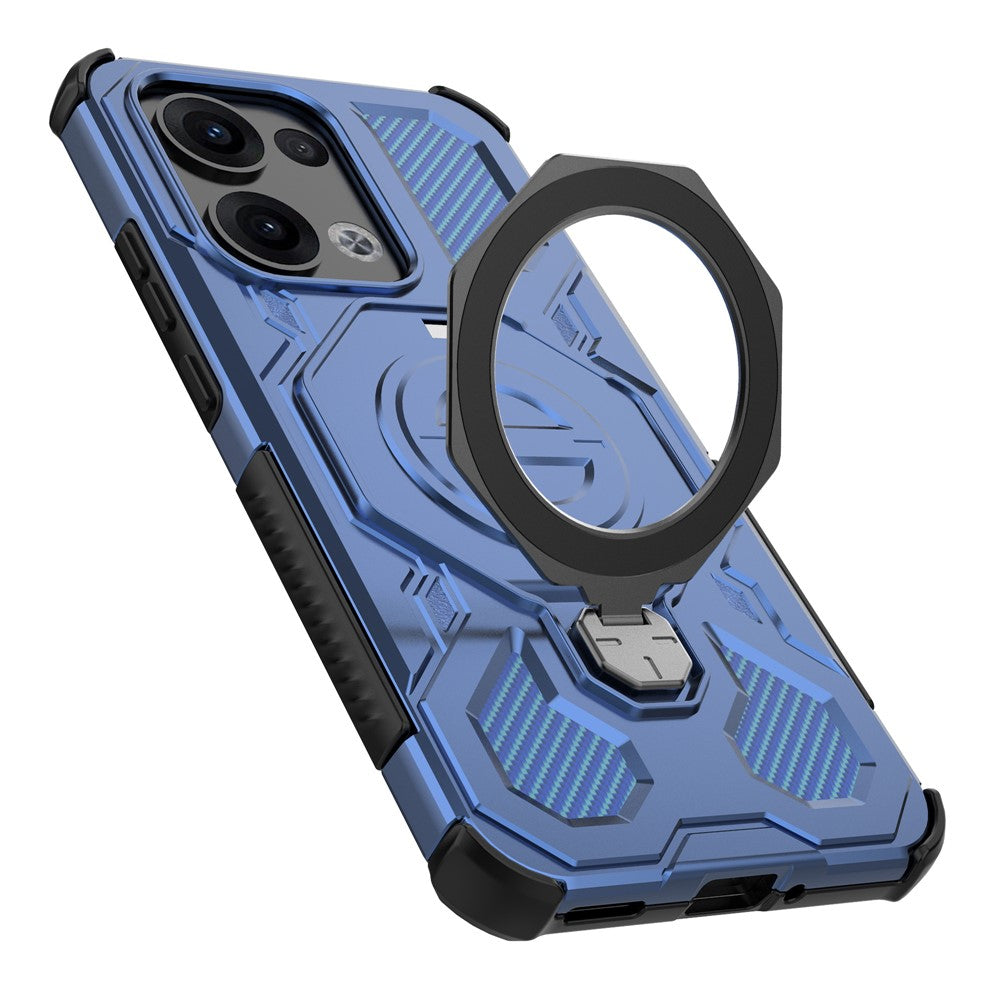 For Oppo Reno13 5G (Global) Magnetic Case Rotating Metal Kickstand PC + TPU Phone Back Cover - Dark Blue