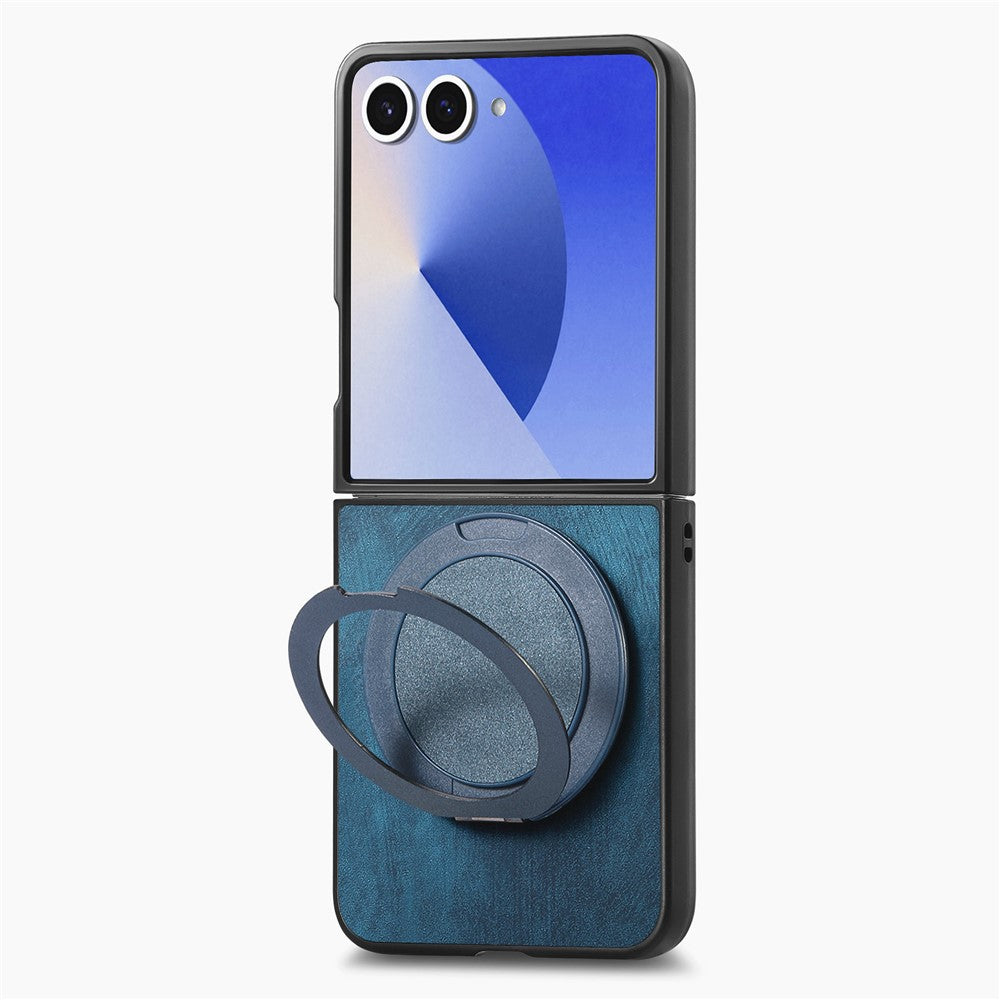For Samsung Galaxy Z Flip7 5G Phone Case with Rotating Kickstand Stress Relief Retro Leather Back Cover - Blue