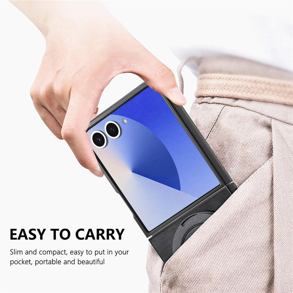 For Samsung Galaxy Z Flip7 5G Phone Case with Rotating Kickstand Stress Relief Retro Leather Back Cover - Black