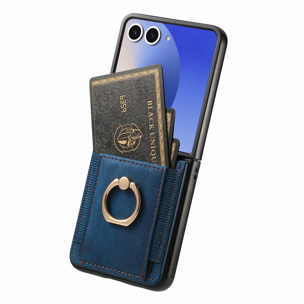 For Samsung Galaxy Z Flip7 5G Phone Case Leather Back Cover with Card Slots Kickstand - Blue