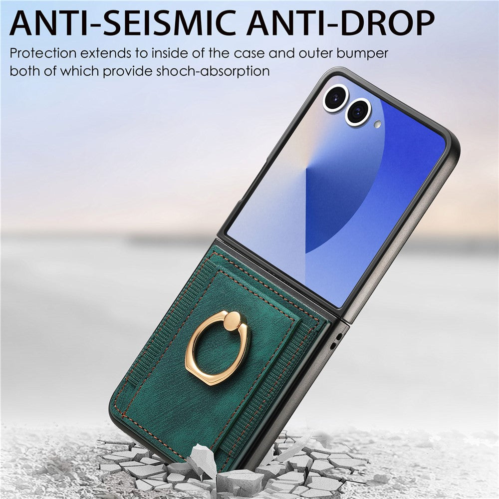 For Samsung Galaxy Z Flip7 5G Phone Case Leather Back Cover with Card Slots Kickstand - Green