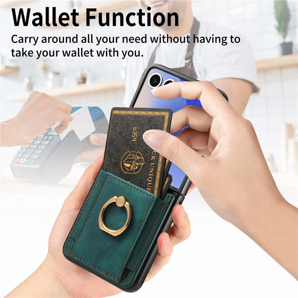 For Samsung Galaxy Z Flip7 5G Phone Case Leather Back Cover with Card Slots Kickstand - Green