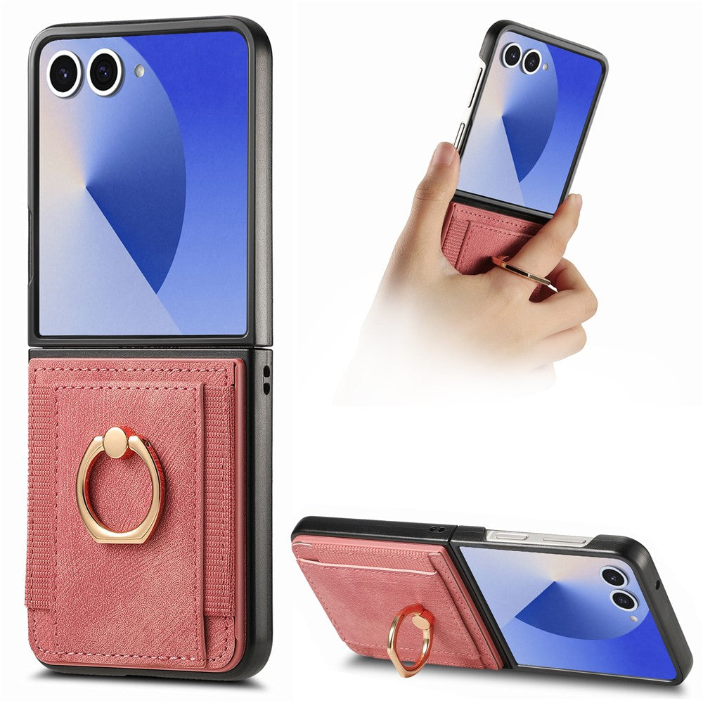 For Samsung Galaxy Z Flip7 5G Phone Case Leather Back Cover with Card Slots Kickstand - Pink