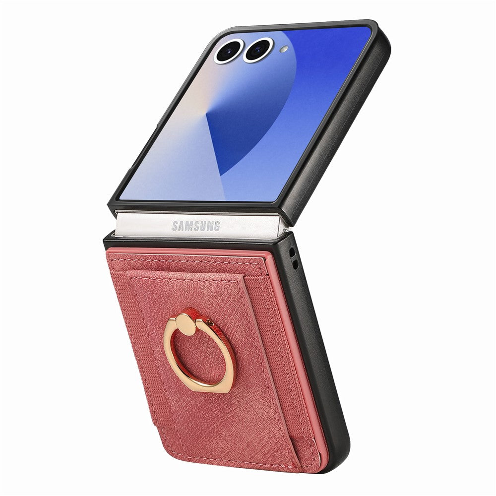For Samsung Galaxy Z Flip7 5G Phone Case Leather Back Cover with Card Slots Kickstand - Pink