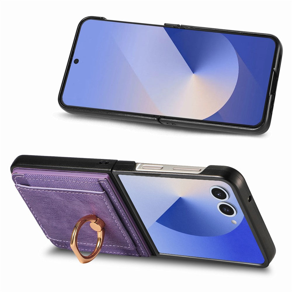 For Samsung Galaxy Z Flip7 5G Phone Case Leather Back Cover with Card Slots Kickstand - Purple