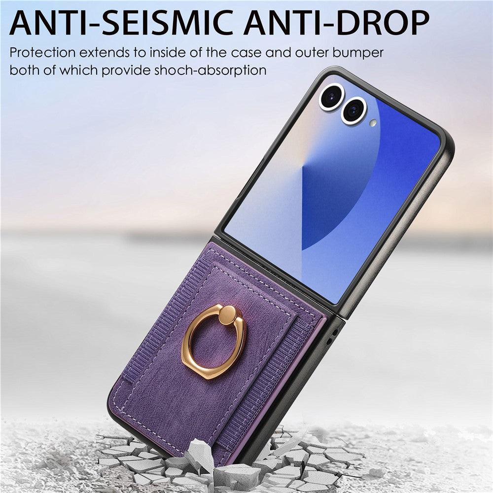 For Samsung Galaxy Z Flip7 5G Phone Case Leather Back Cover with Card Slots Kickstand - Purple