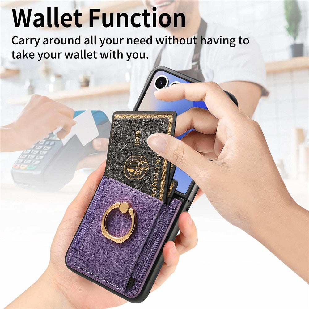 For Samsung Galaxy Z Flip7 5G Phone Case Leather Back Cover with Card Slots Kickstand - Purple