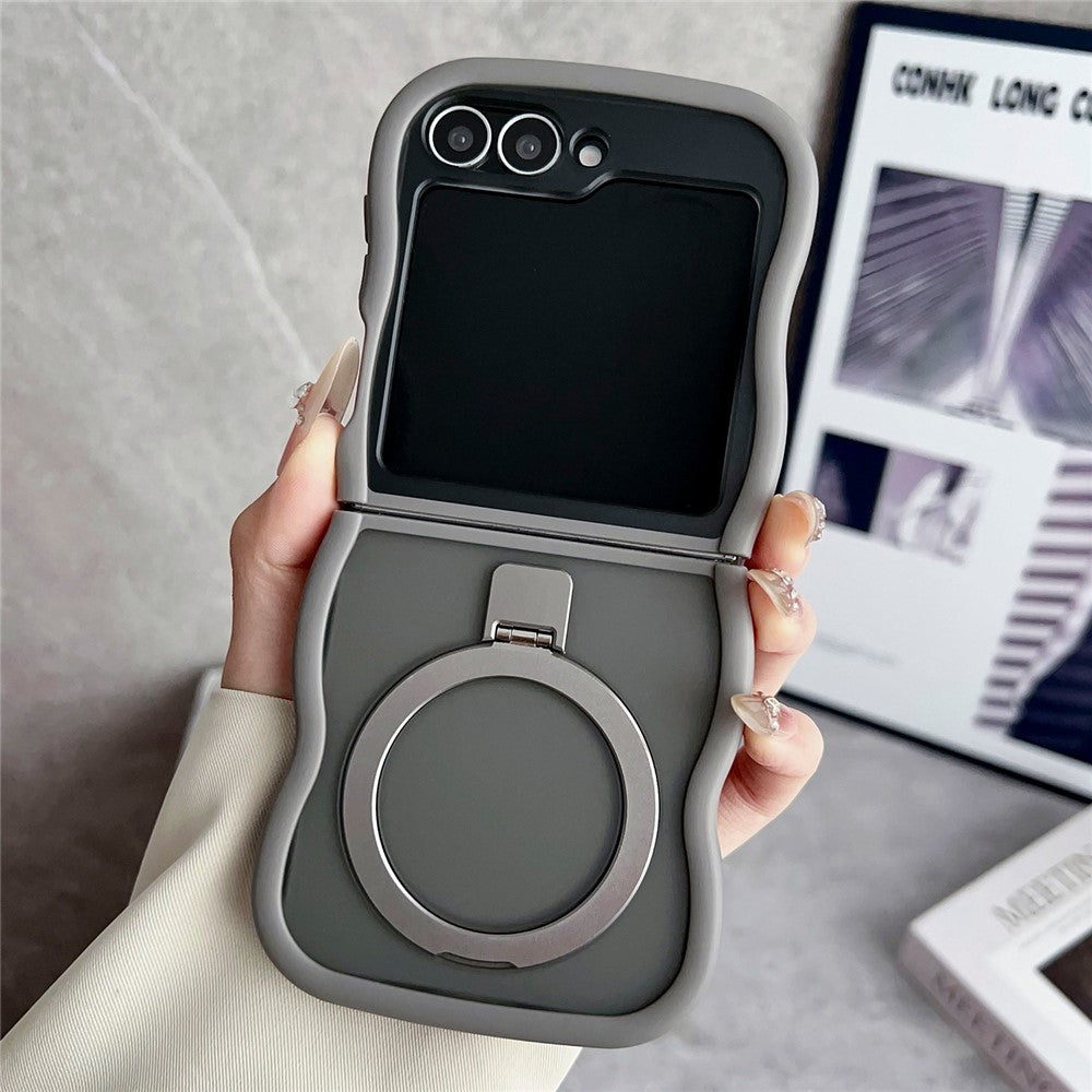 For Samsung Galaxy Z Flip7 FE 5G / Z Flip6 5G / Flip5 5G Magnetic Case Kickstand Skin-Touch Wave Edge TPU + PC Phone Cover - Grey