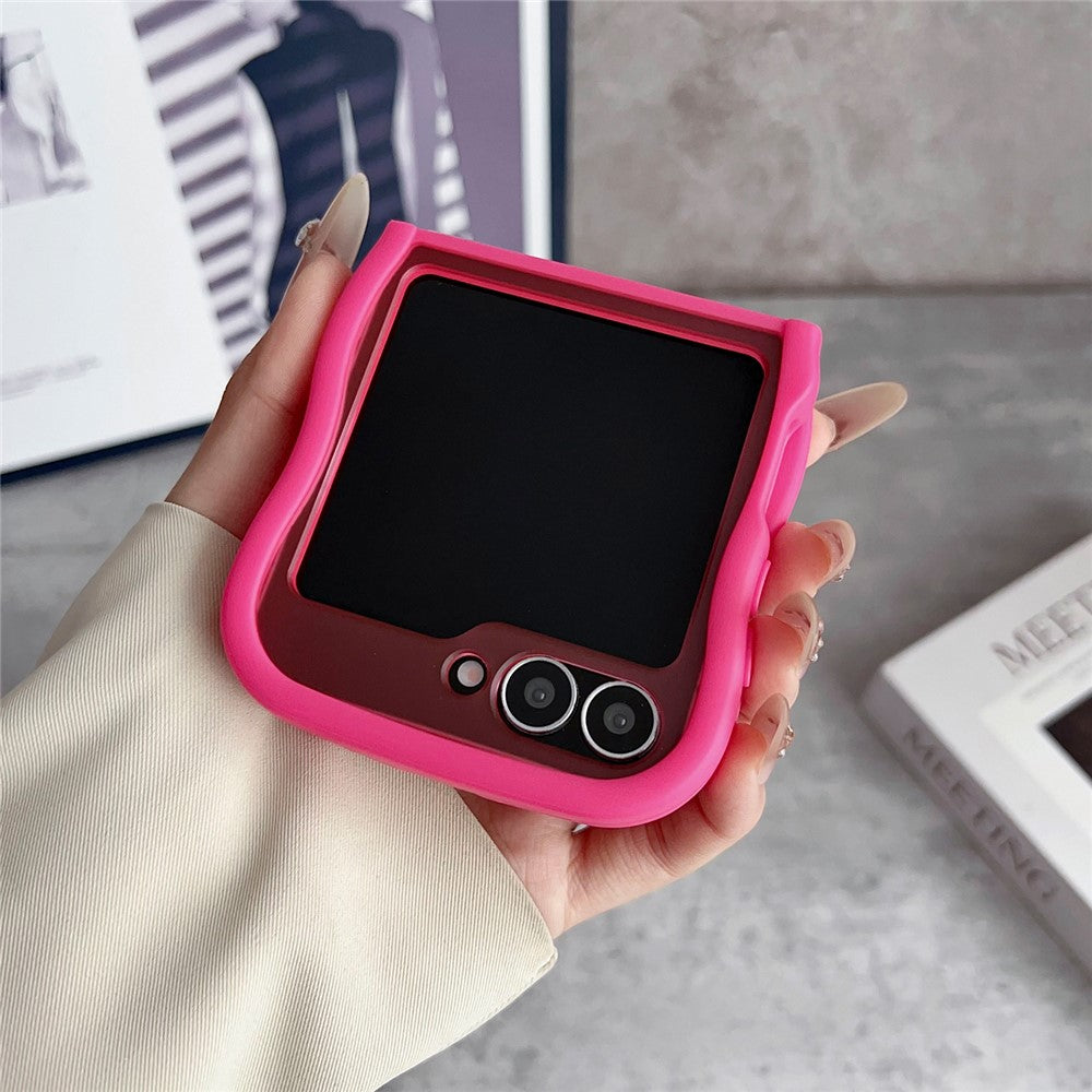 For Samsung Galaxy Z Flip7 FE 5G / Z Flip6 5G / Flip5 5G Magnetic Case Kickstand Skin-Touch Wave Edge TPU + PC Phone Cover - Rose
