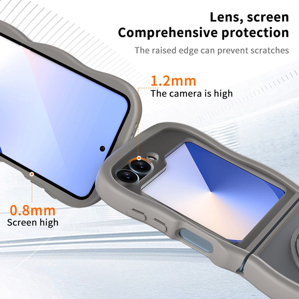 For Samsung Galaxy Z Flip7 FE 5G / Z Flip6 5G / Flip5 5G Magnetic Case Mirror Rotating Kickstand Wave Edge TPU + PC Phone Cover - Rose