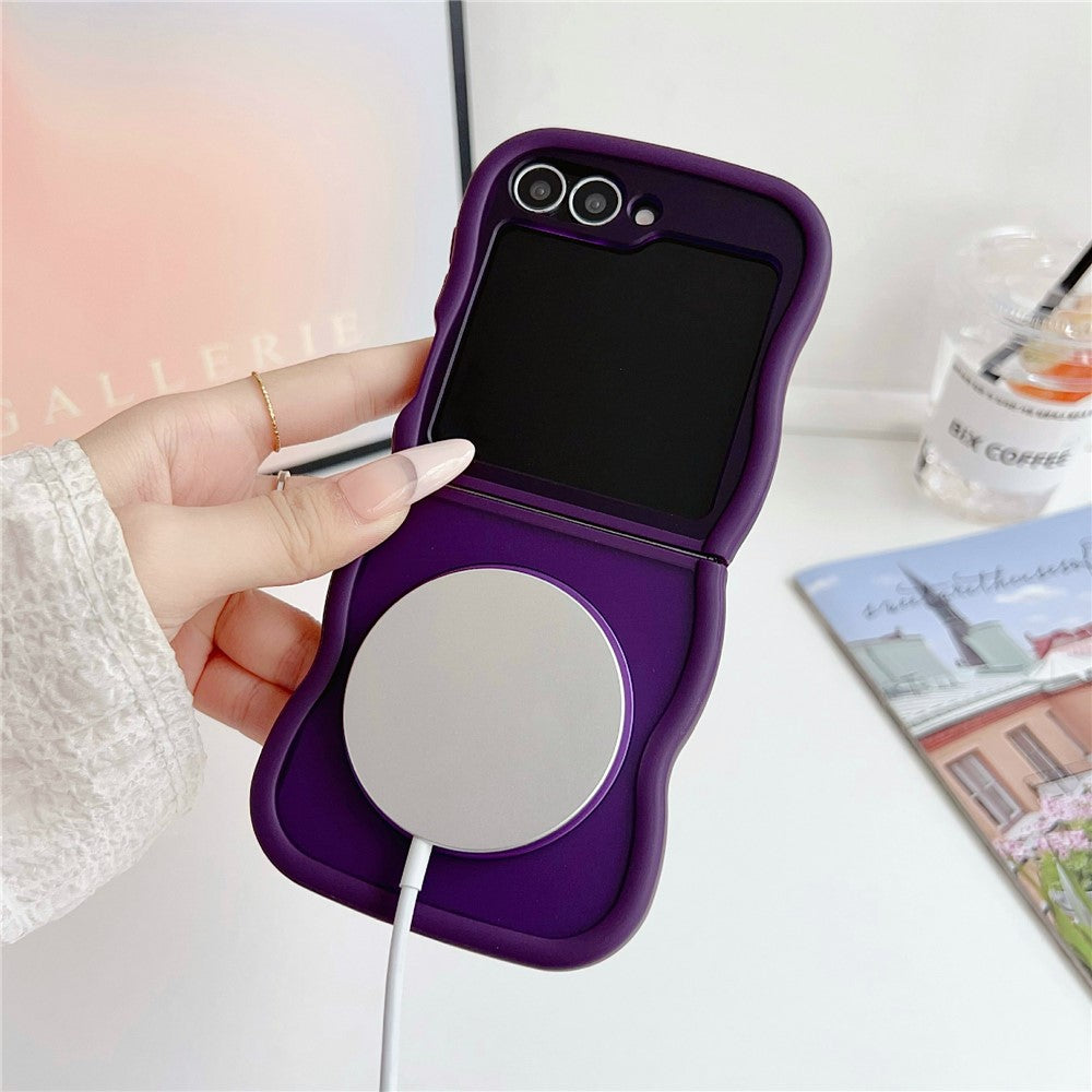 For Samsung Galaxy Z Flip7 FE 5G / Z Flip6 5G / Flip5 5G Magnetic Case Mirror Rotating Kickstand Wave Edge TPU + PC Phone Cover - Purple