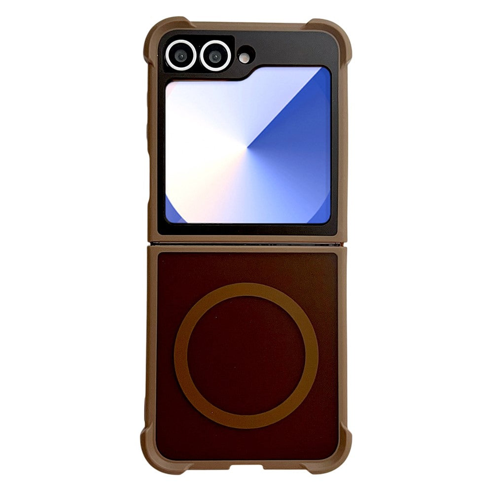 For Samsung Galaxy Z Flip7 FE 5G / Z Flip6 5G Magnetic Case Shockproof Matte PC + TPU Phone Cover - Brown