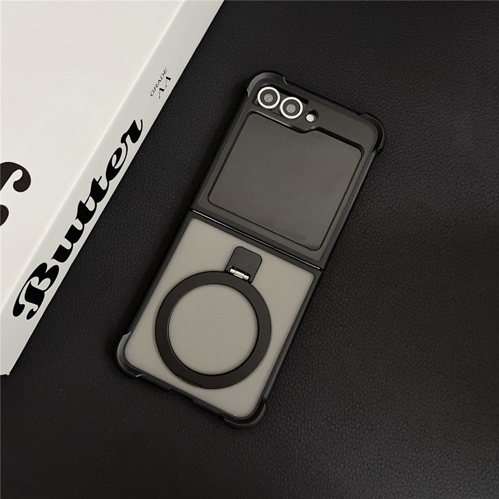 For Samsung Galaxy Z Flip7 FE 5G / Z Flip6 5G Magnetic Case Kickstand Shockproof Matte PC + TPU Phone Cover - Black