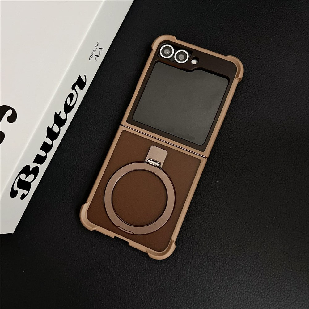 For Samsung Galaxy Z Flip7 FE 5G / Z Flip6 5G Magnetic Case Kickstand Shockproof Matte PC + TPU Phone Cover - Desert Gold
